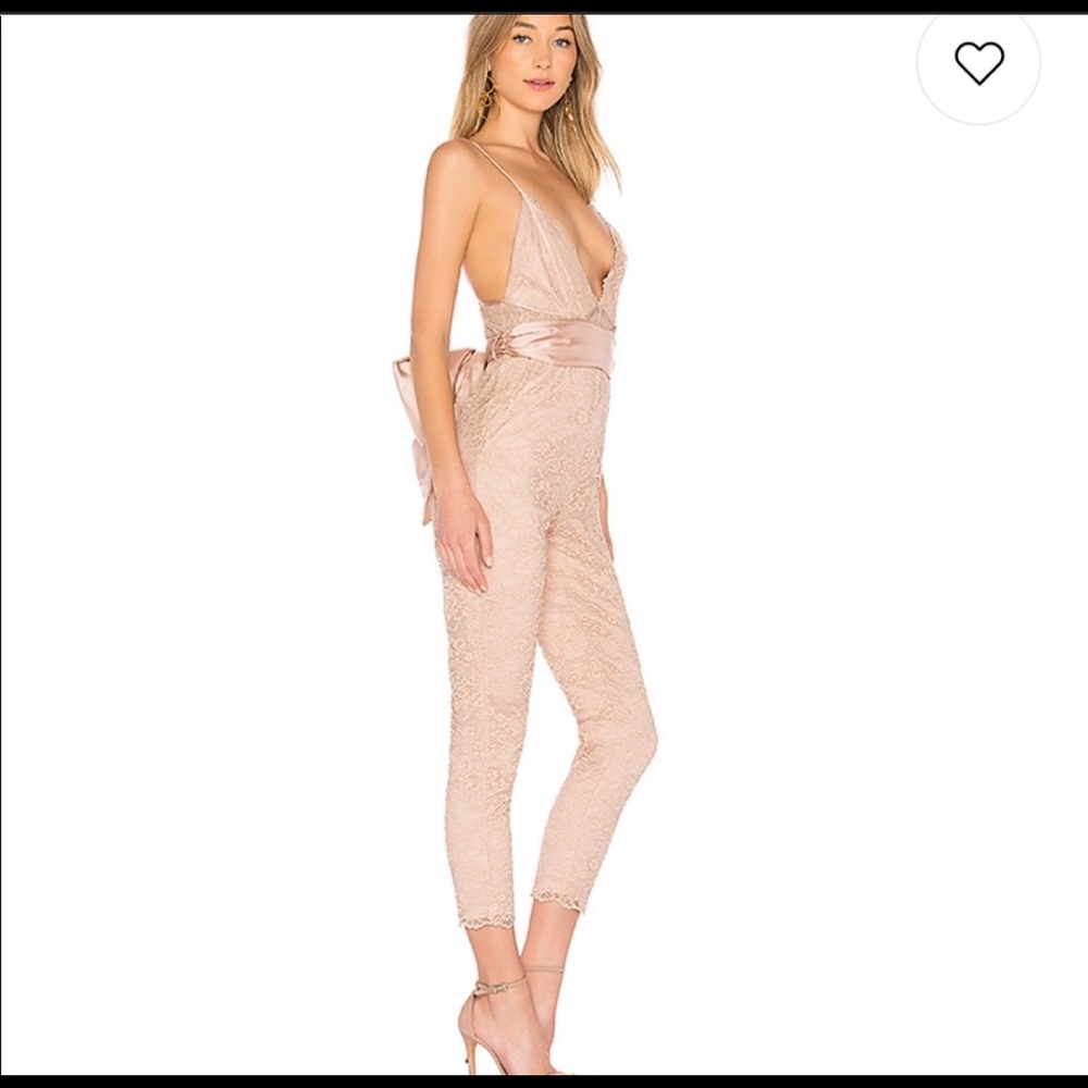 NBD Nude Pink Lace Jumpsuit with Bow
